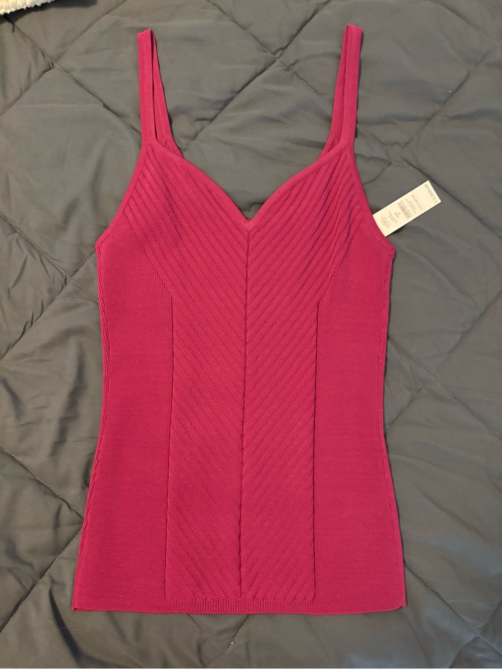 White House Black Market Raspberry Pink Ribbed V-Neck Cami